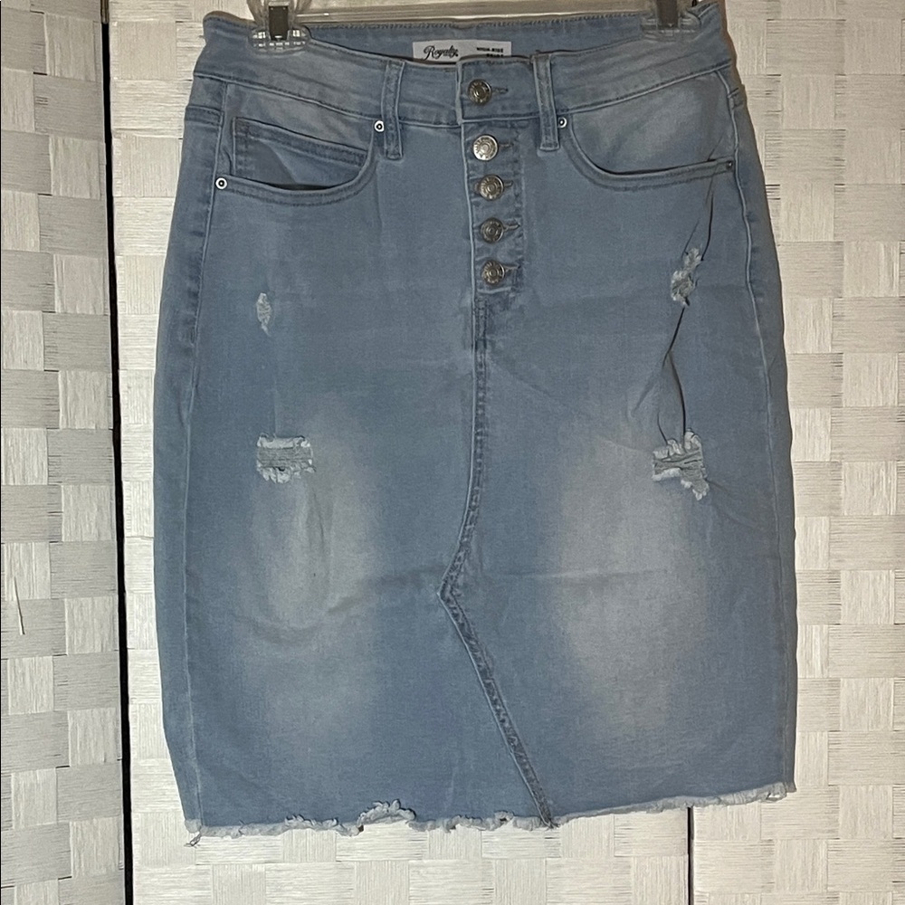 Royalty For Me Light Blue Distressed Pencil Skirt